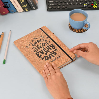 Eco-Friendly Cork Diary with Pen Holder | 190 Pages | Motivational Quote & Personalized Name Option