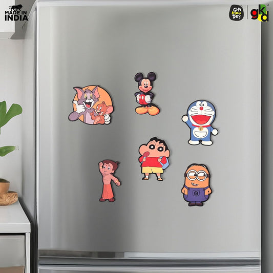 Wooden Fridge Magnet Set – Pack of 6 | Cartoon, Emoji & Veggie Designs | Cute, Fun & Durable Refrigerator Magnets