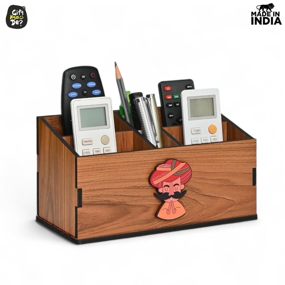 Wooden Remote Stand with 5 Sections | Remote Holder for TV and AC | Stationary Organizer | Ideal for Home and Office