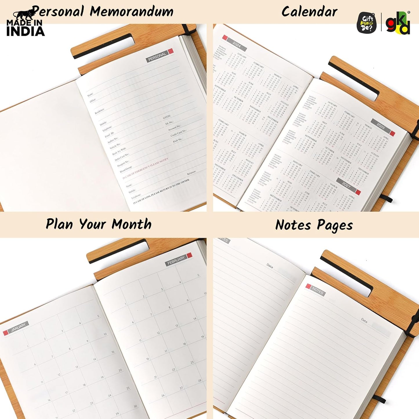 Wooden Smart Diary with Mobile Holder & Pen Stand | Includes Wooden Pen | Useful Gift For Office, Corporate & Personal Use