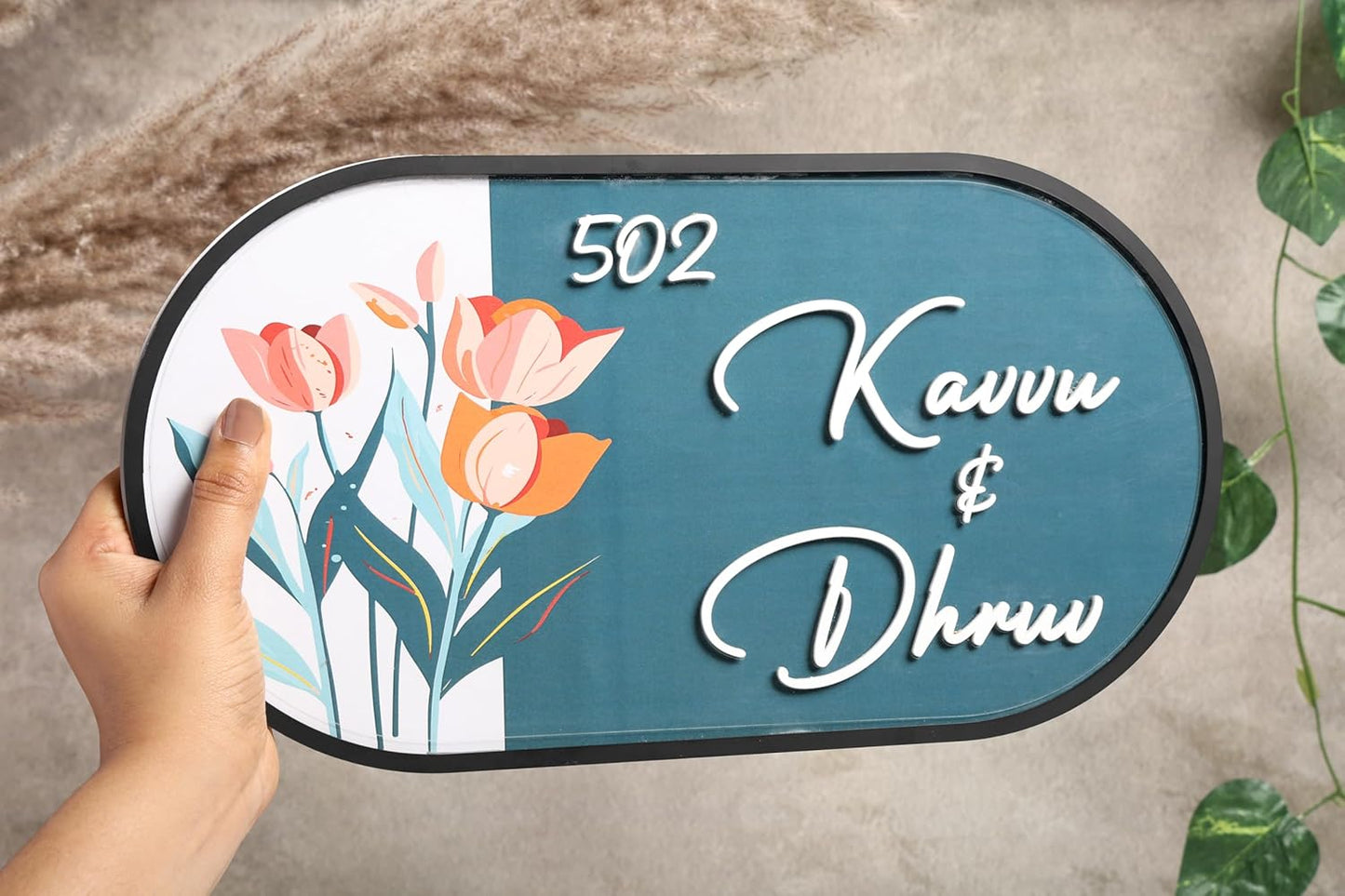 MustHome Name plate for home entrance outdoor | 38x20 cm