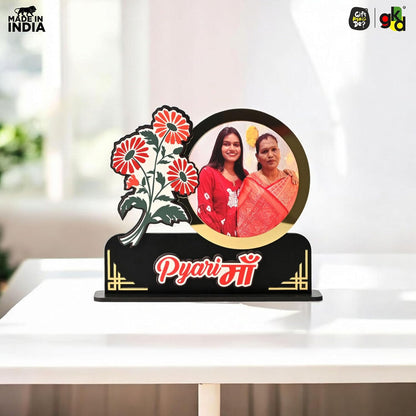 Personalized Wooden Photo Frame for Mother | Pyari Maa Gift for Mom | Mother's Day Special Table Top Decor (7.5 x 6.5 inches)
