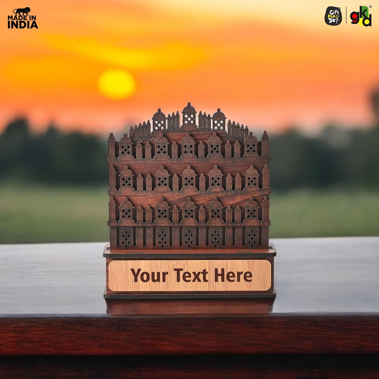 Hawa Mahal Wooden Showpiece | Jaipur-Inspired Home Décor | Personalized & Default Quote Variants | Rajasthani Heritage Gift