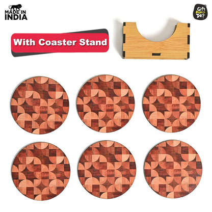 Coaster Set of 6 Woody Design | Wooden Coasters With Coaster Stand | Kitchen Accessories (Ecofriendly)