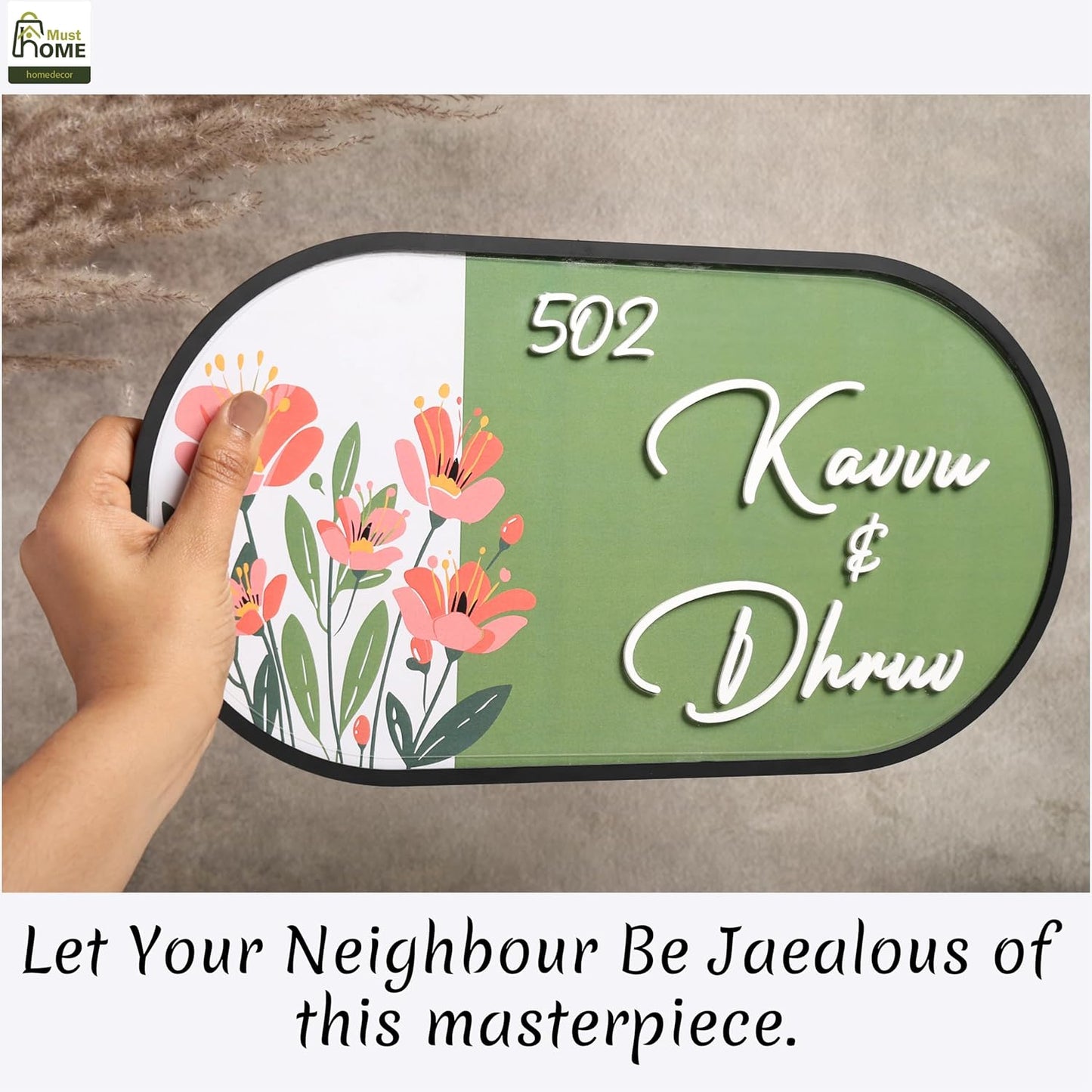 MustHome Name plate for home entrance outdoor | 38x20 cm