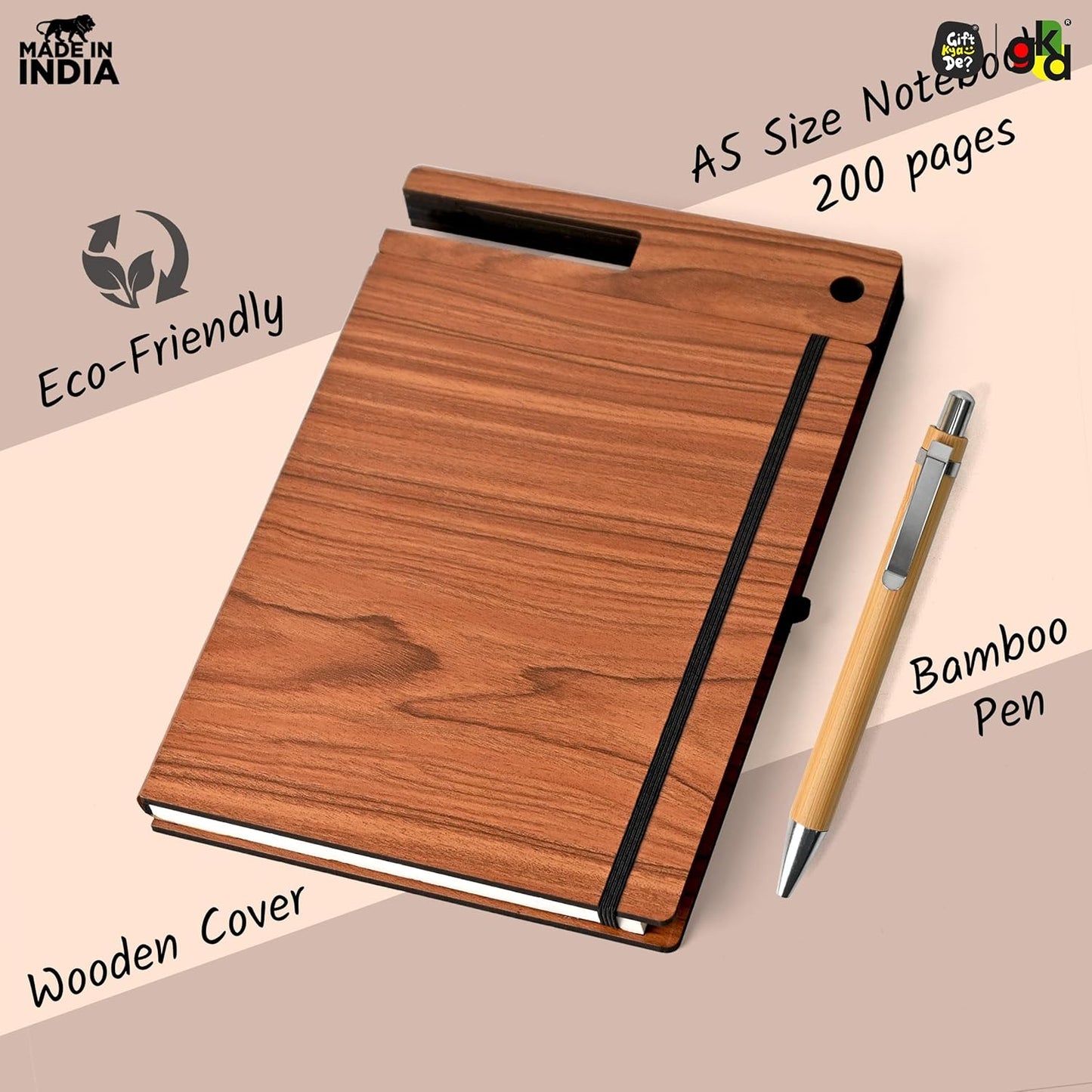 Wooden Smart Diary with Mobile Holder & Pen Stand | Includes Wooden Pen | Useful Gift For Office, Corporate & Personal Use