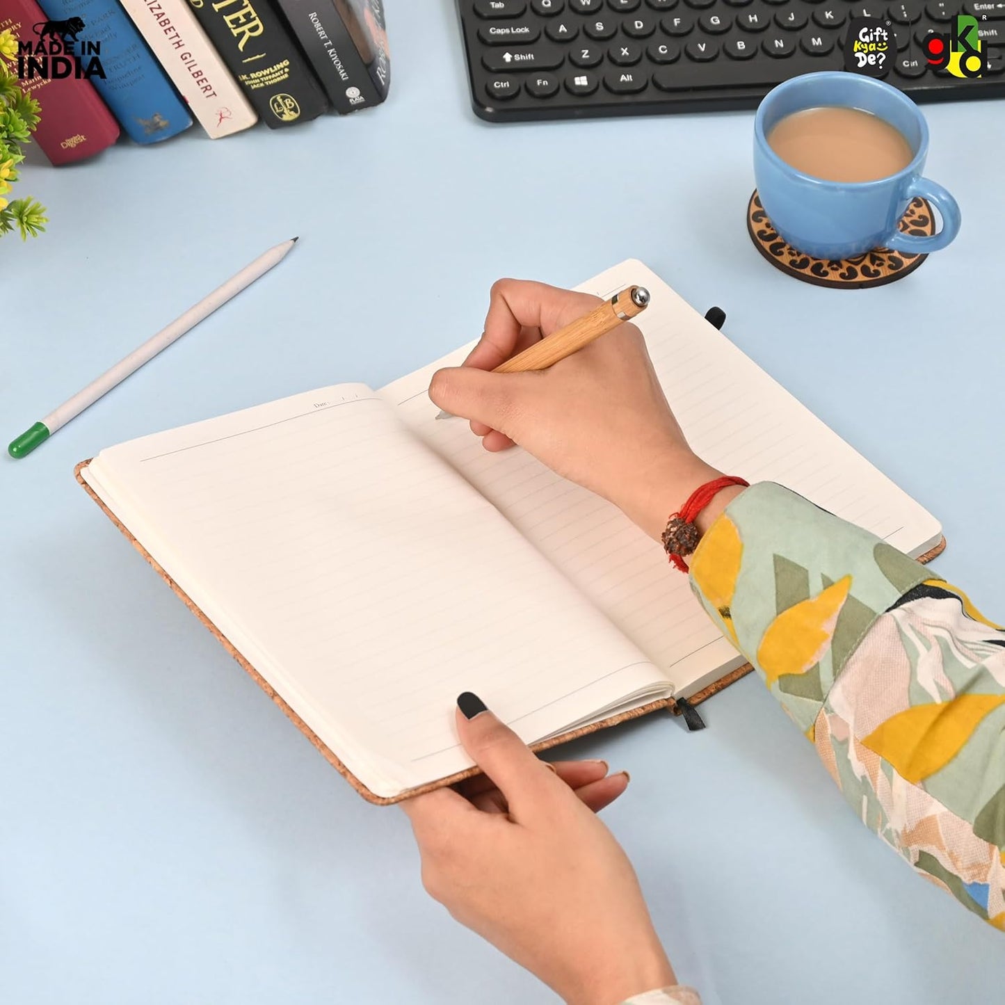Eco-Friendly Cork Diary with Pen Holder | 190 Pages | Motivational Quote & Personalized Name Option
