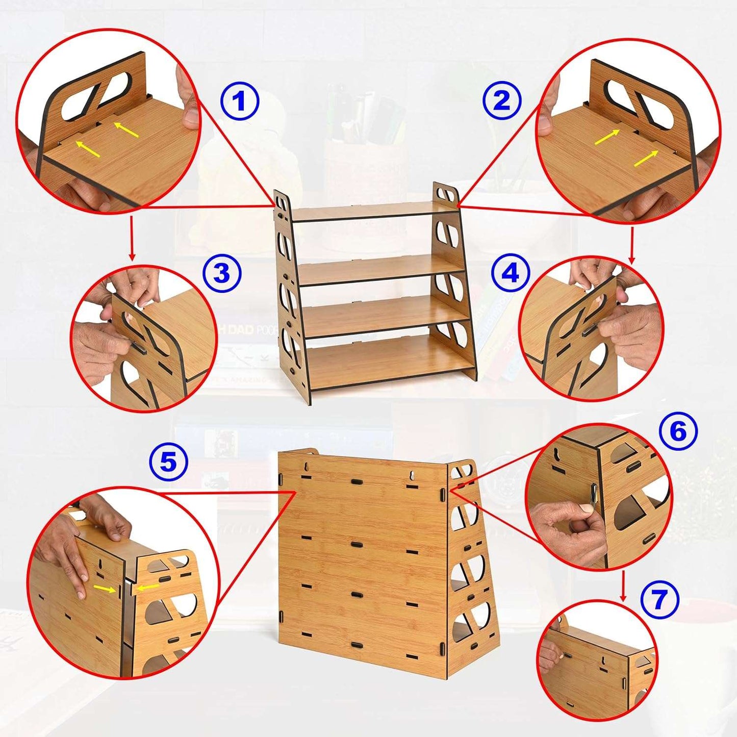 Book Rack 4 Layer Wooden Book Stand for Table | Multipurpose Home Decor Storage Rack & Book Shelf for Wall (DIY)