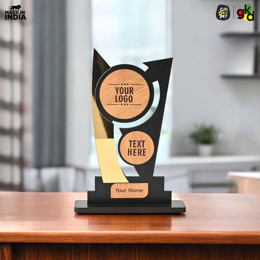 Customized Wooden Trophy with Golden Acrylic | Personalized Memento for Events, Corporate & School Functions