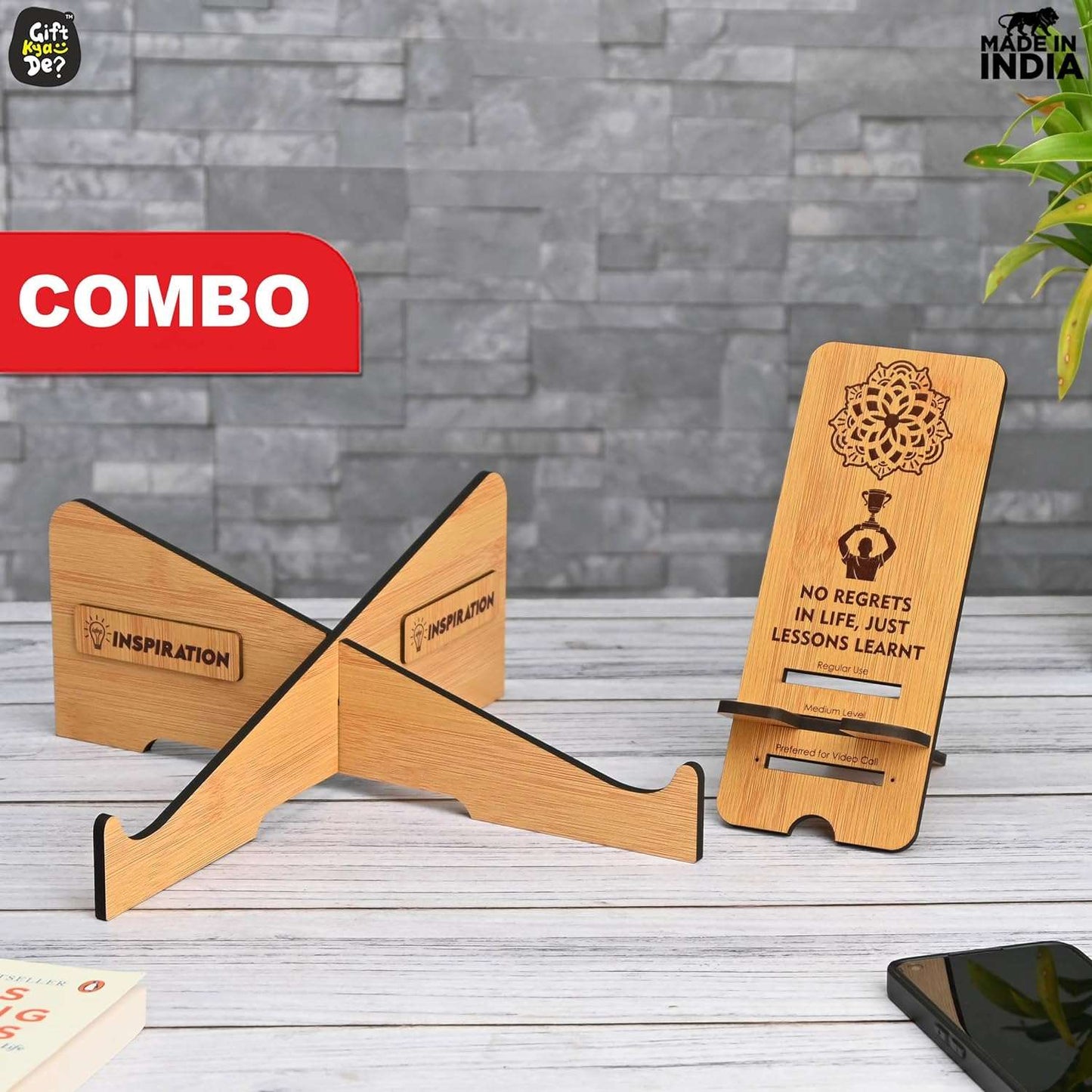 Cross Laptop Stand For Desk With Mobile Stand | Portable Easy to Carry | Compatible with All (2 pc Combo Pack) (eco Friendly)