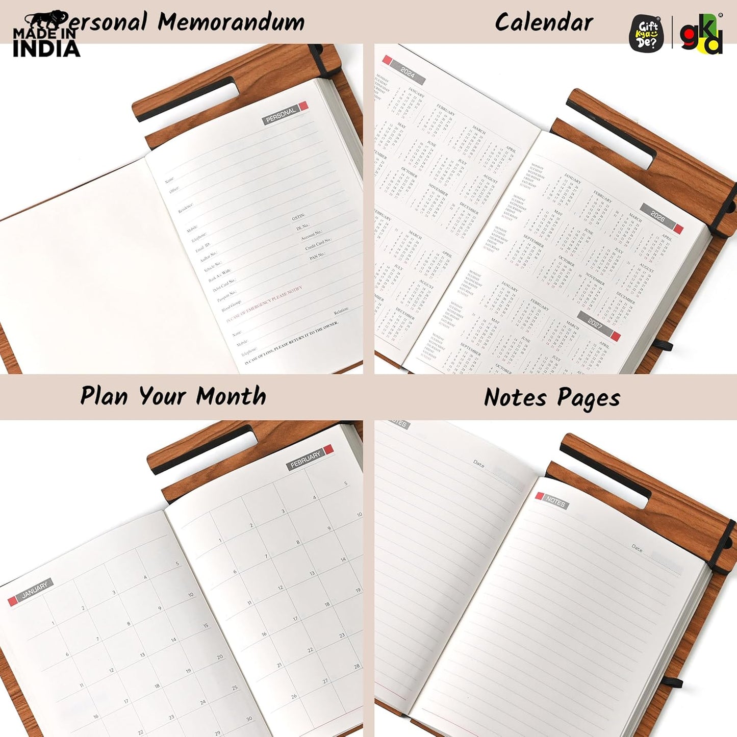 Wooden Smart Diary with Mobile Holder & Pen Stand | Includes Wooden Pen | Useful Gift For Office, Corporate & Personal Use