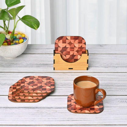 Coaster Set of 6 Woody Design | Wooden Coasters With Coaster Stand | Kitchen Accessories (Ecofriendly)