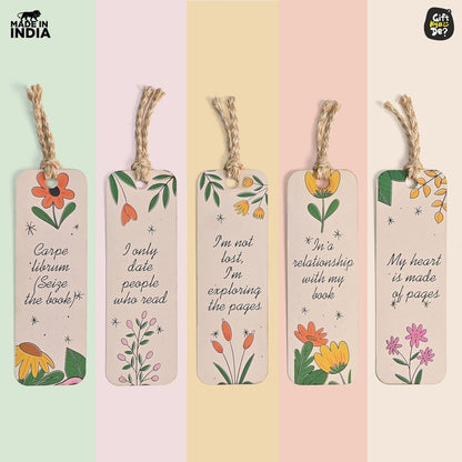 Bookmarks Set of 5 | Beautiful Designs & Quotes | Hard Paper Book Marker With Handmade Tassel Dori