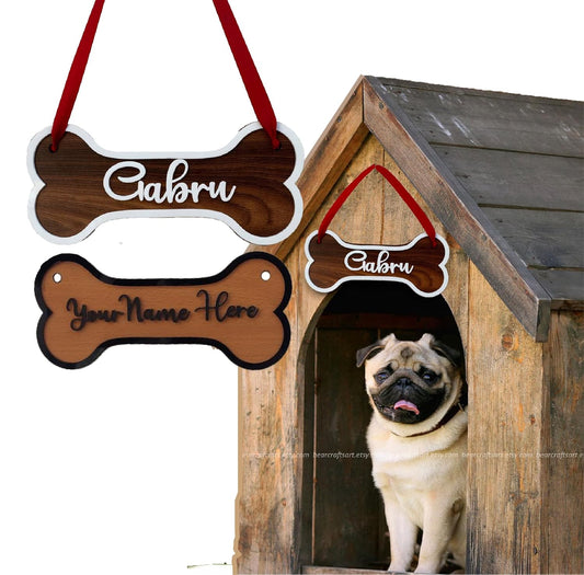 MustHome | Personalised Dog Name Plate | Wooden Pet Dog Sign |20 by 15 cm |