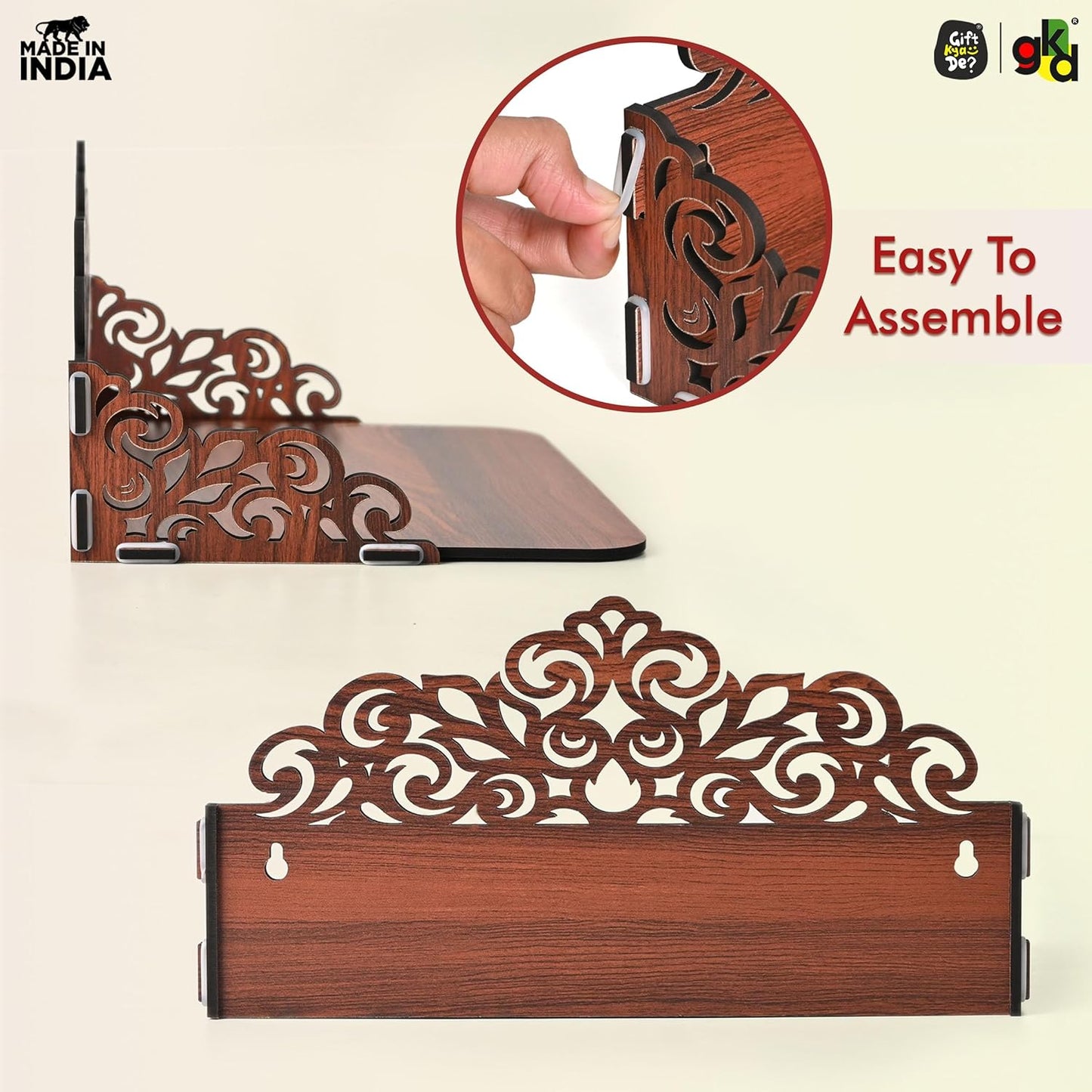 Small Pooja Mandir for Home & Office | Indian Wooden Temple for Table or Shelf | DIY 12x9x6 Inch | Classic Design