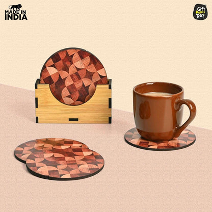 Coaster Set of 6 Woody Design | Wooden Coasters With Coaster Stand | Kitchen Accessories (Ecofriendly)