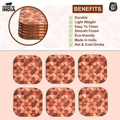 Coaster Set of 6 Woody Design | Wooden Coasters With Coaster Stand | Kitchen Accessories (Ecofriendly)