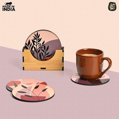 Coaster Set of 6 Modern Art Design | Wooden Coasters to Serve Tea Cups, Coffee Mugs and Glasses