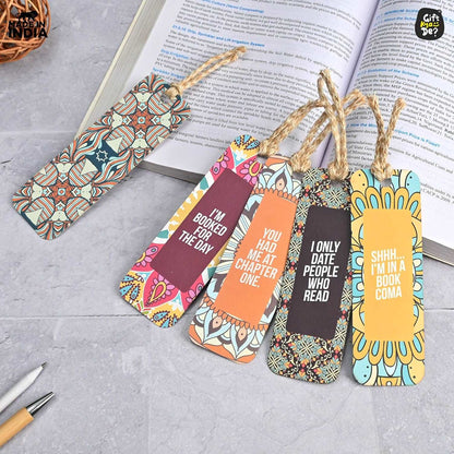 Bookmarks Set of 5 | Beautiful Designs & Quotes | Hard Paper Book Marker With Handmade Tassel Dori