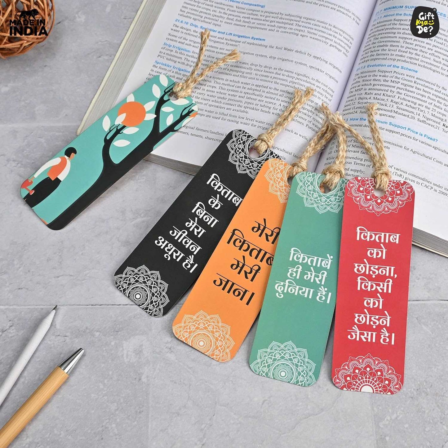Bookmarks Set of 5 | Beautiful Designs & Quotes | Hard Paper Book Marker With Handmade Tassel Dori