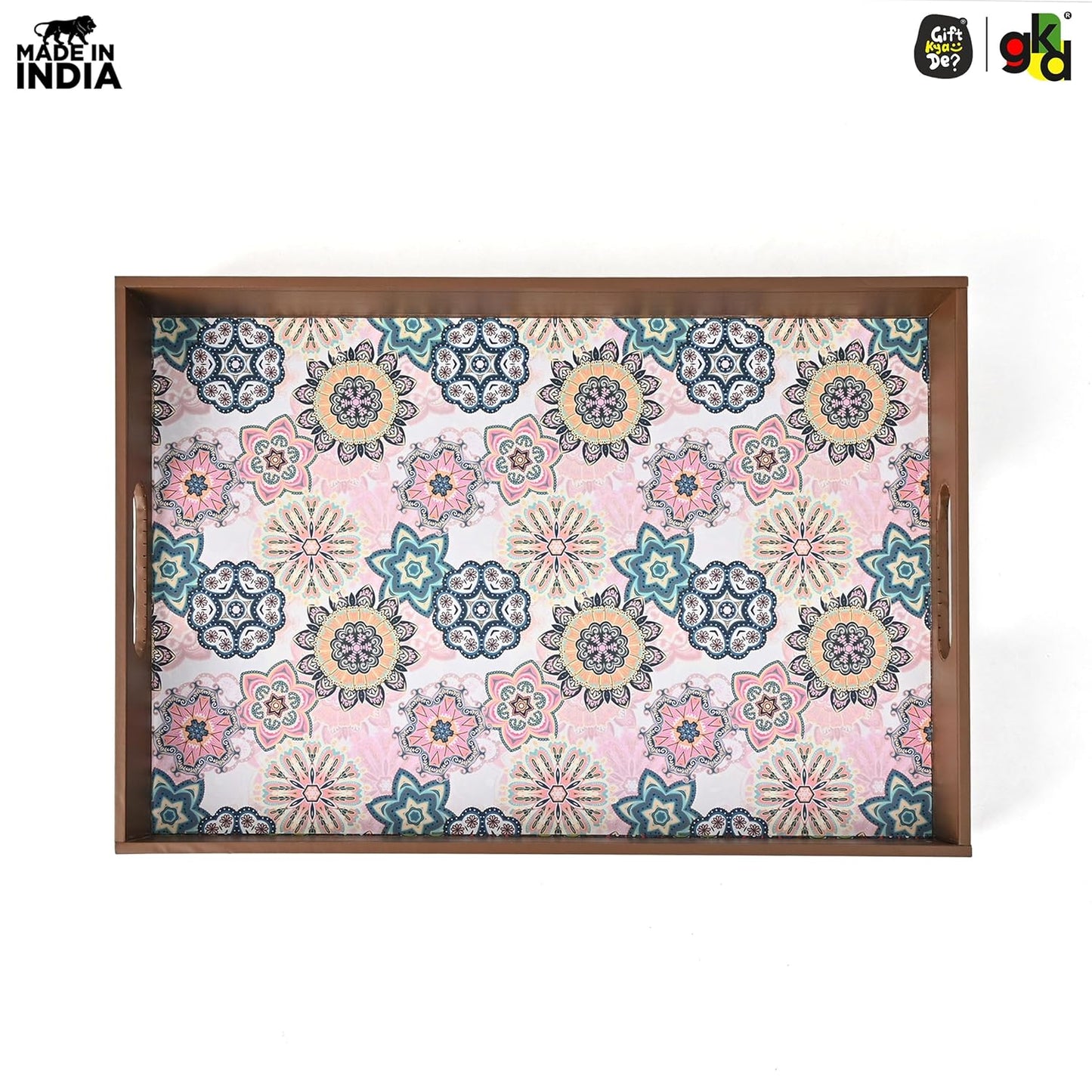 Wooden Serving Tray with 4 Free Coasters – 11x15 Inch Tea, Coffee & Snack Tray – Tray with Handles for Home, Kitchen & Dining