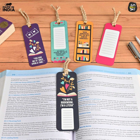 Bookmarks Set of 5 | Beautiful Designs & Quotes | Hard Paper Book Marker With Handmade Tassel Dori