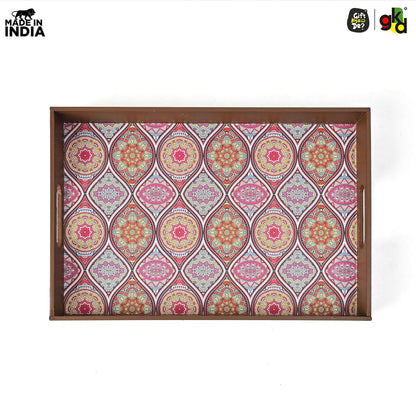 Wooden Serving Tray with 4 Free Coasters – 11x15 Inch Tea, Coffee & Snack Tray – Tray with Handles for Home, Kitchen & Dining