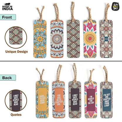 Bookmarks Set of 5 | Beautiful Designs & Quotes | Hard Paper Book Marker With Handmade Tassel Dori
