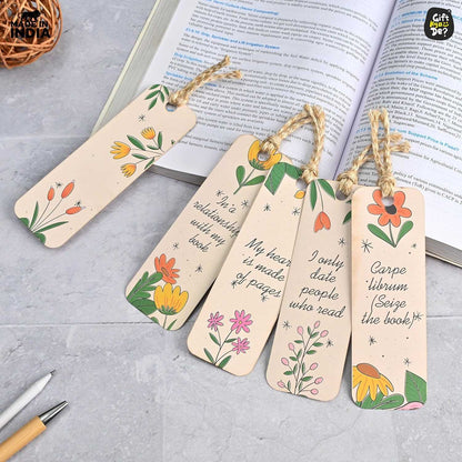 Bookmarks Set of 5 | Beautiful Designs & Quotes | Hard Paper Book Marker With Handmade Tassel Dori