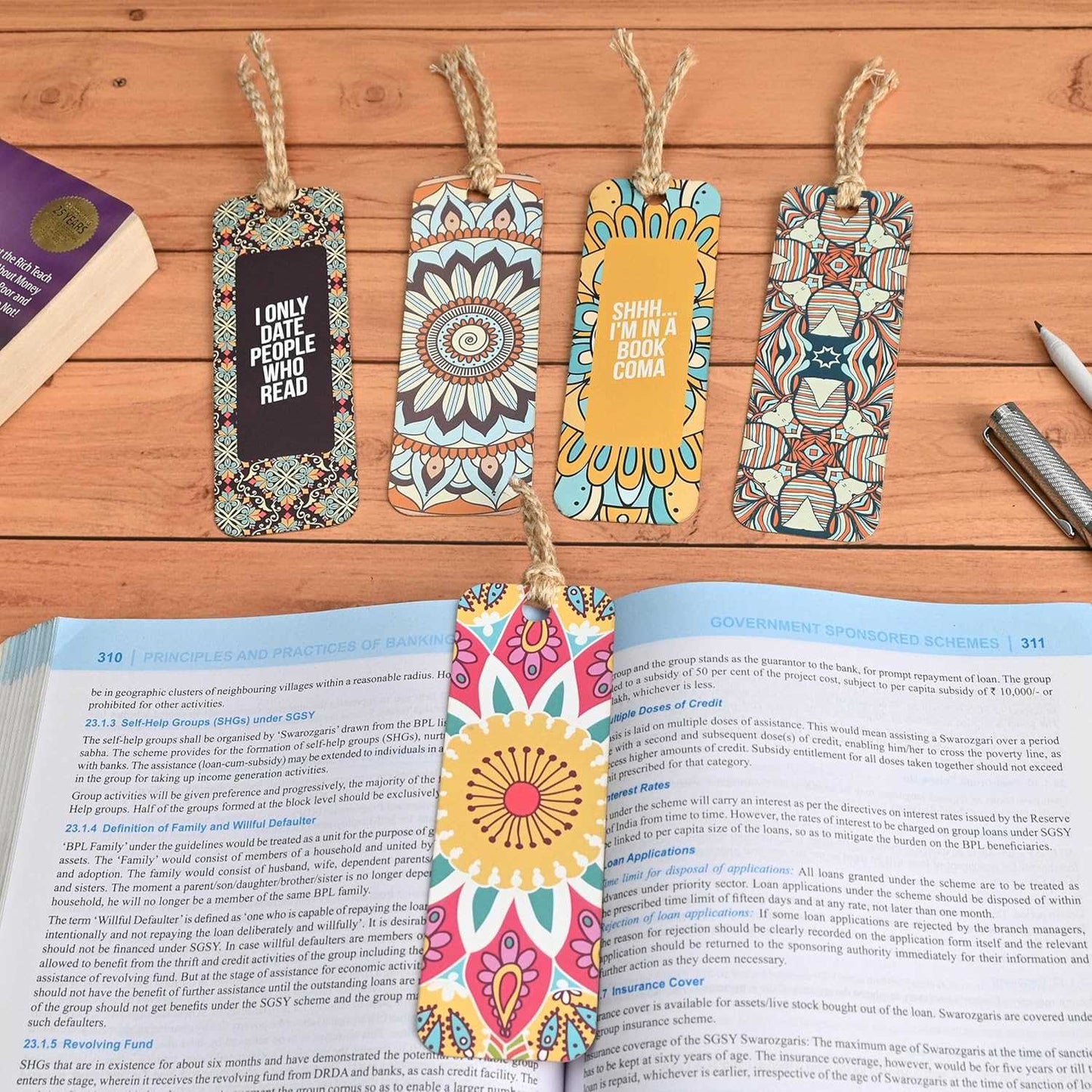 Bookmarks Set of 5 | Beautiful Designs & Quotes | Hard Paper Book Marker With Handmade Tassel Dori