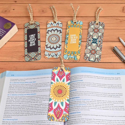 Bookmarks Set of 5 | Beautiful Designs & Quotes | Hard Paper Book Marker With Handmade Tassel Dori