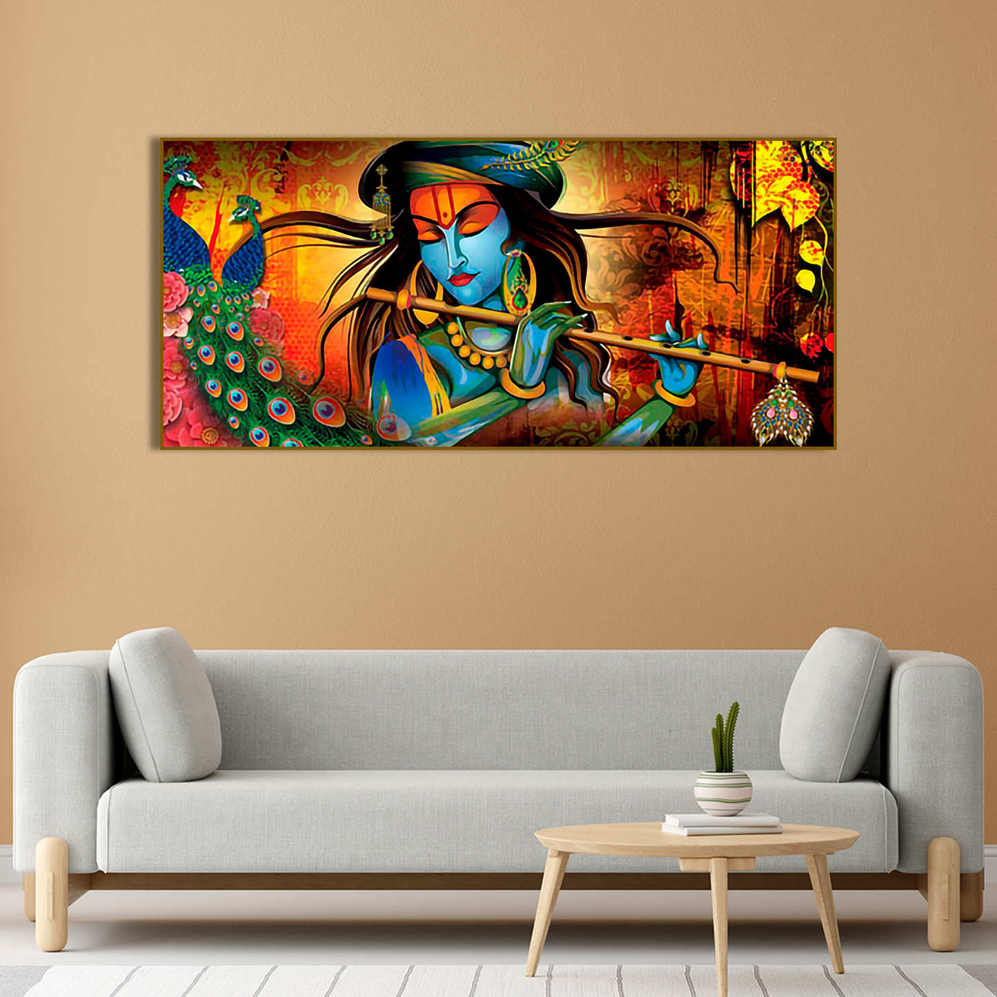 Lord Krishna Playing Flute Premium Wall Painting