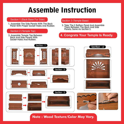 Wooden Temple For Home & Office | Premium 3D Cutwork Design | Mandir With LED Spot Light & Storage (DIY)