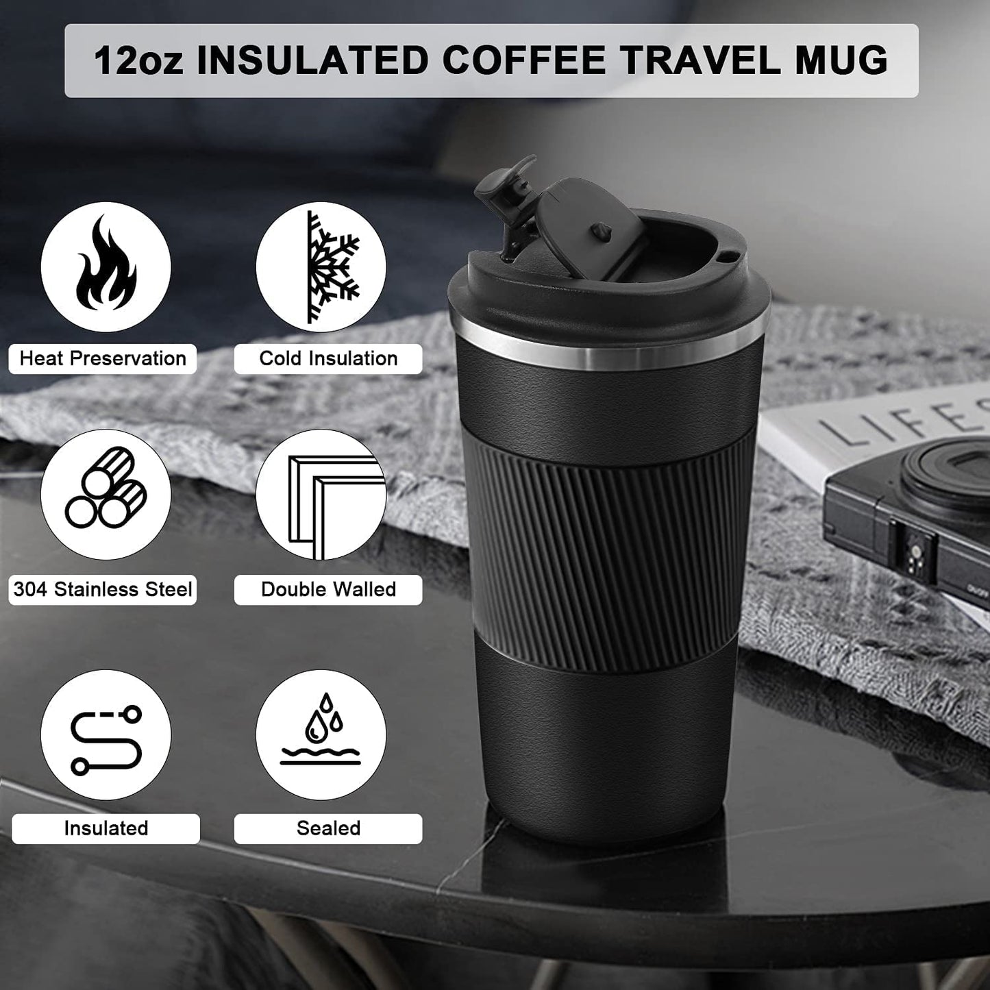 Musthome Coffee Mug Flask Insulated Leak Proof with lid Travel Tumbler Thermos Sipper Steel Mug- Hot and Cold for 6 Hour,500ml |‎9W x 8H cm