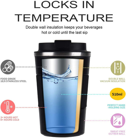 Musthome Coffee Mug Flask Insulated Leak Proof with lid Travel Tumbler Thermos Sipper Steel Mug- Hot and Cold for 6 Hour,500ml |‎9W x 8H cm