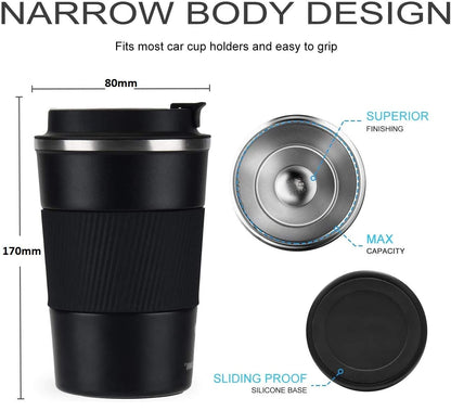 Musthome Coffee Mug Flask Insulated Leak Proof with lid Travel Tumbler Thermos Sipper Steel Mug- Hot and Cold for 6 Hour,500ml |‎9W x 8H cm