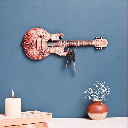 MustHome Key Holder for Home | Premium Guitar Wooden Key Holder | 30 by 15 cm