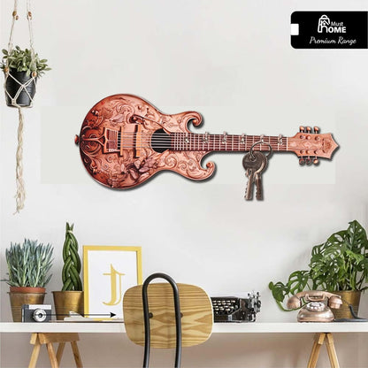 MustHome Key Holder for Home | Premium Guitar Wooden Key Holder | 30 by 15 cm
