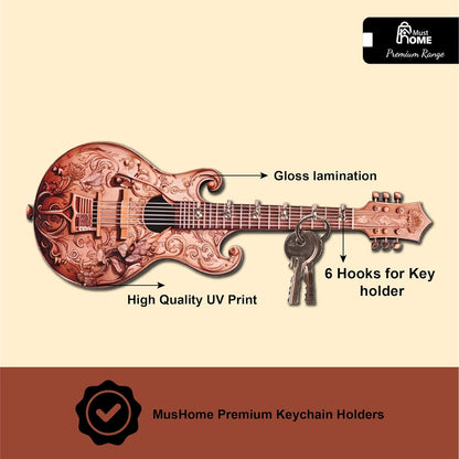 MustHome Key Holder for Home | Premium Guitar Wooden Key Holder | 30 by 15 cm