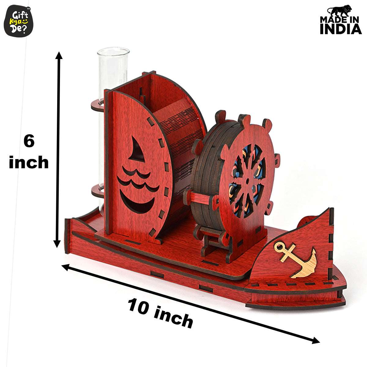Boat Shape Coaster Stand With Set of 6 Coaster & Cute Test Tube Planter