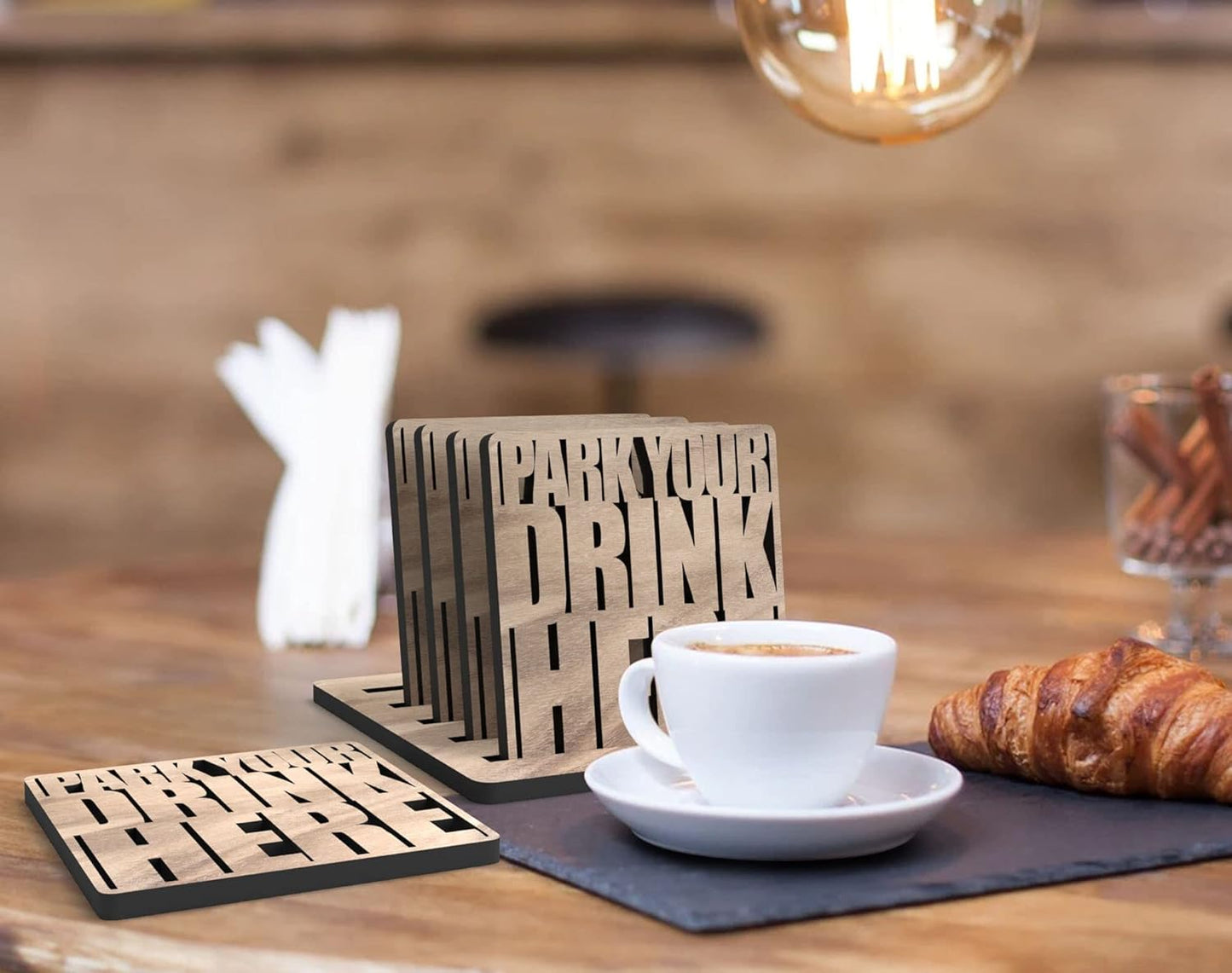 MustHome Engineered Wood | Coaster | Coasters For Cups Set Of 6 |3.5 X 3.5 Inch