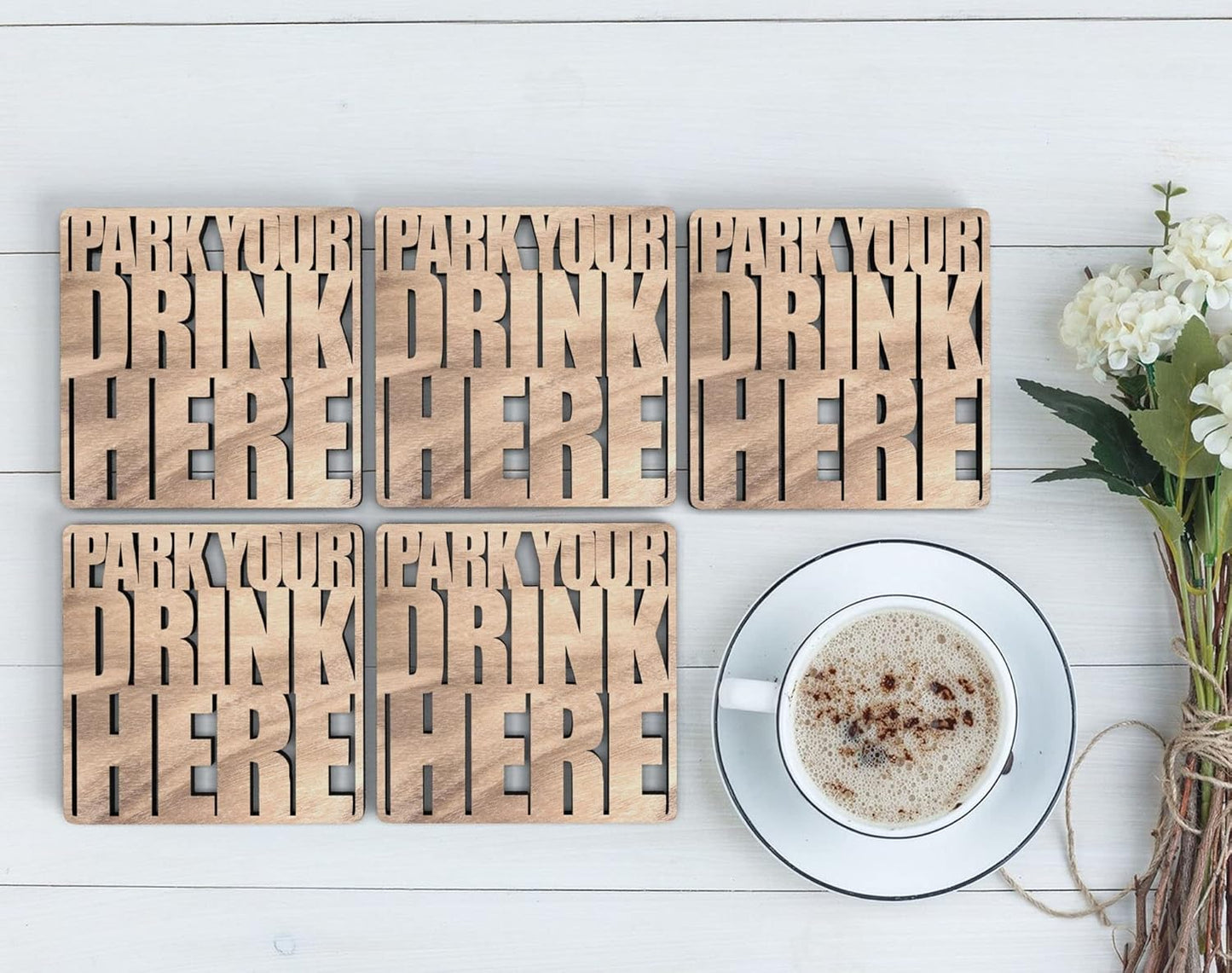 MustHome Engineered Wood | Coaster | Coasters For Cups Set Of 6 |3.5 X 3.5 Inch