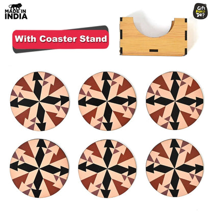 Coaster Set of 6 Chevron Design | Wooden Coasters With Coaster Stand | Kitchen Accessories (Ecofriendly)