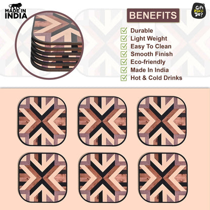 Coaster Set of 6 Chevron Design | Wooden Coasters With Coaster Stand | Kitchen Accessories (Ecofriendly)