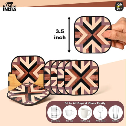 Coaster Set of 6 Chevron Design | Wooden Coasters With Coaster Stand | Kitchen Accessories (Ecofriendly)