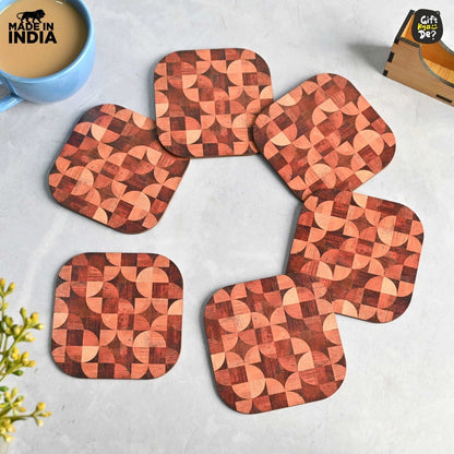 Coaster Set of 6 Woody Design | Wooden Coasters With Coaster Stand | Kitchen Accessories (Ecofriendly)