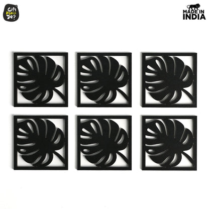 Coaster Set of 6 Leaf Cutwork Design | Wooden Coasters to Serve Tea Cups, Coffee Mugs and Glasses