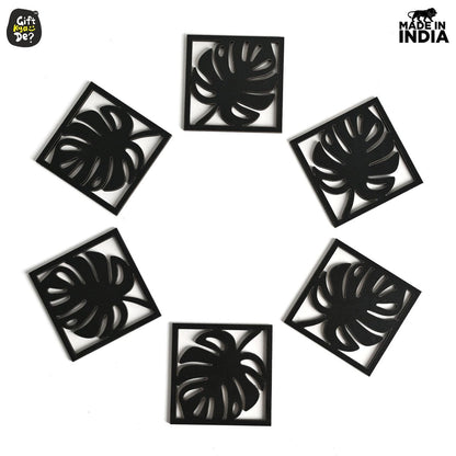 Coaster Set of 6 Leaf Cutwork Design | Wooden Coasters to Serve Tea Cups, Coffee Mugs and Glasses