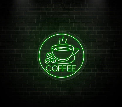 Coffee Cup Coffee Beans Neon Sign