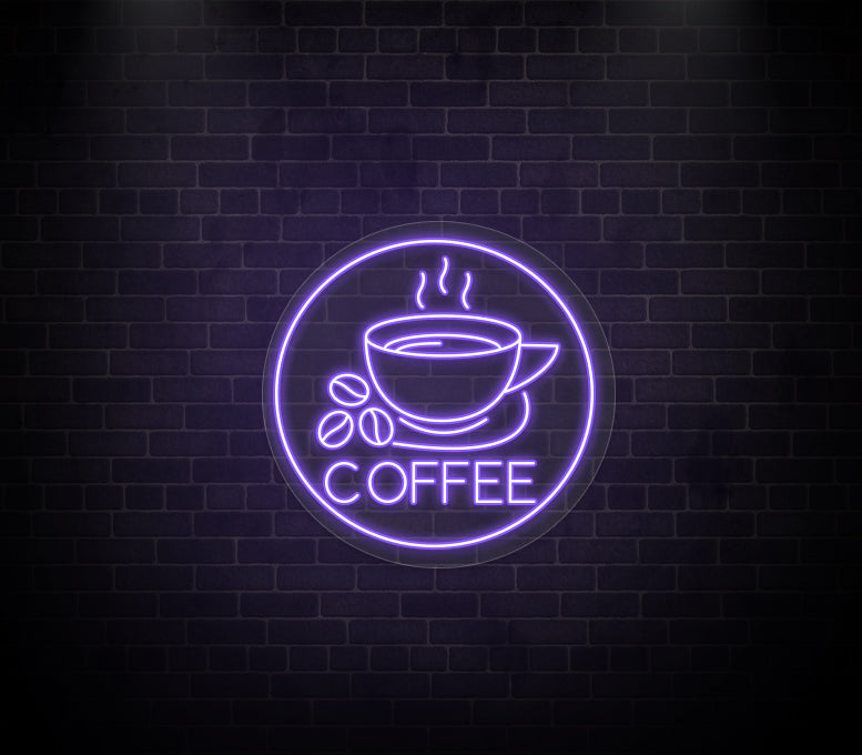 Coffee Cup Coffee Beans Neon Sign